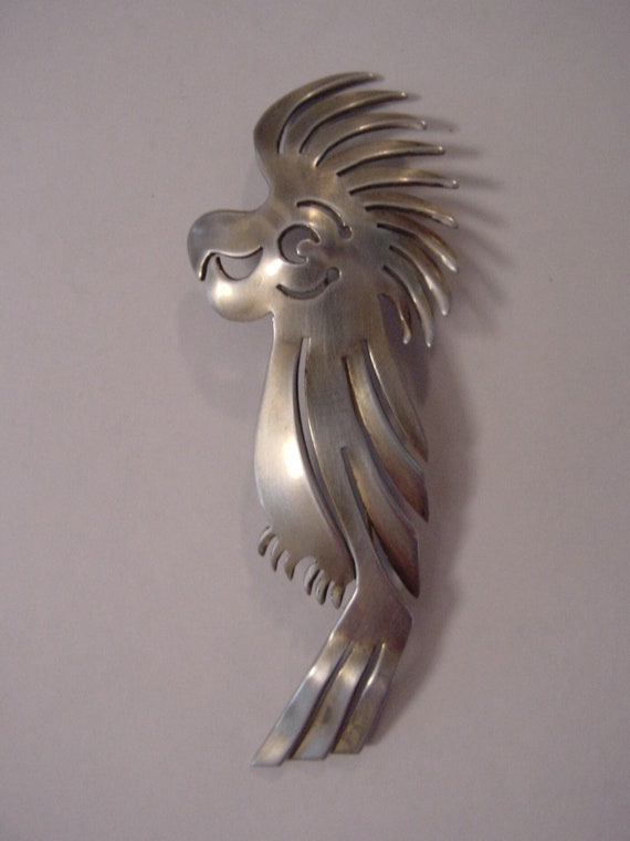 Sterling Silver Vintage Art Deco Cockatoo Bird Br… - image 1