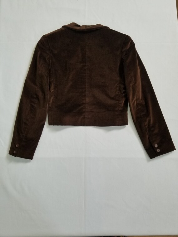 Chocolate Brown Velvet Blazer Cropped Jacket Vint… - image 3