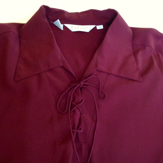 Vintage Silk Blouse Silk Shirt TOTO n KO Lace Up … - image 1