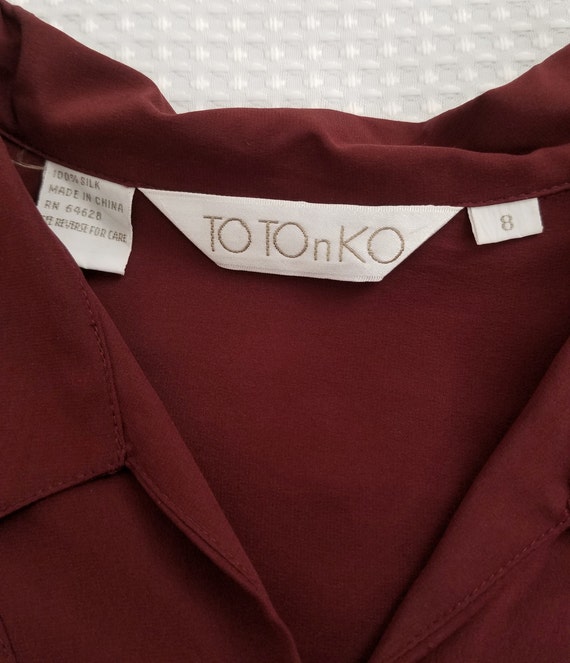 Vintage Silk Blouse Silk Shirt TOTO n KO Lace Up … - image 5
