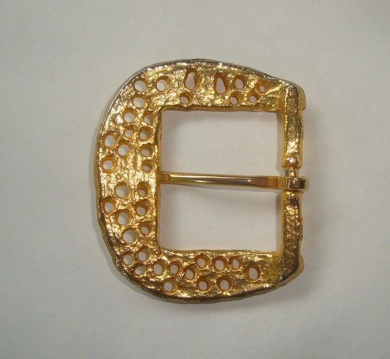 Large Brutalist Gold Belt Buckle 1970s Modernist - image 5