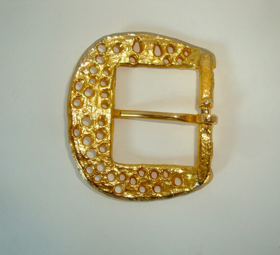 Large Brutalist Gold Belt Buckle 1970s Modernist - image 4