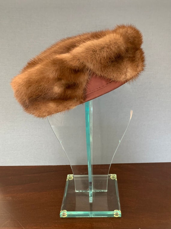 Vintage Brown Mink Fur Pillbox Hat 1950s or 1960s - image 1