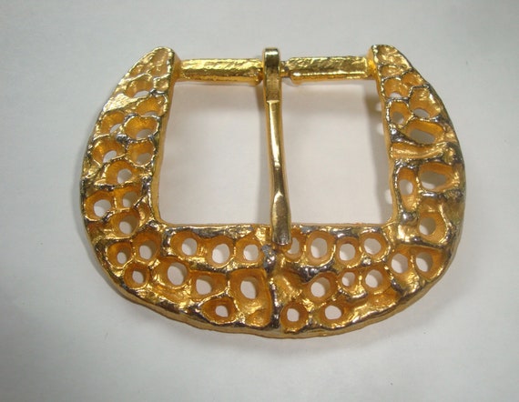 Large Brutalist Gold Belt Buckle 1970s Modernist - image 6