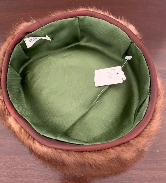 Vintage Brown Mink Fur Pillbox Hat 1950s or 1960s - image 5