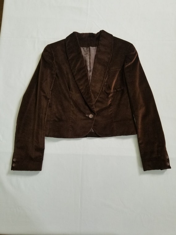 Chocolate Brown Velvet Blazer Cropped Jacket Vint… - image 1