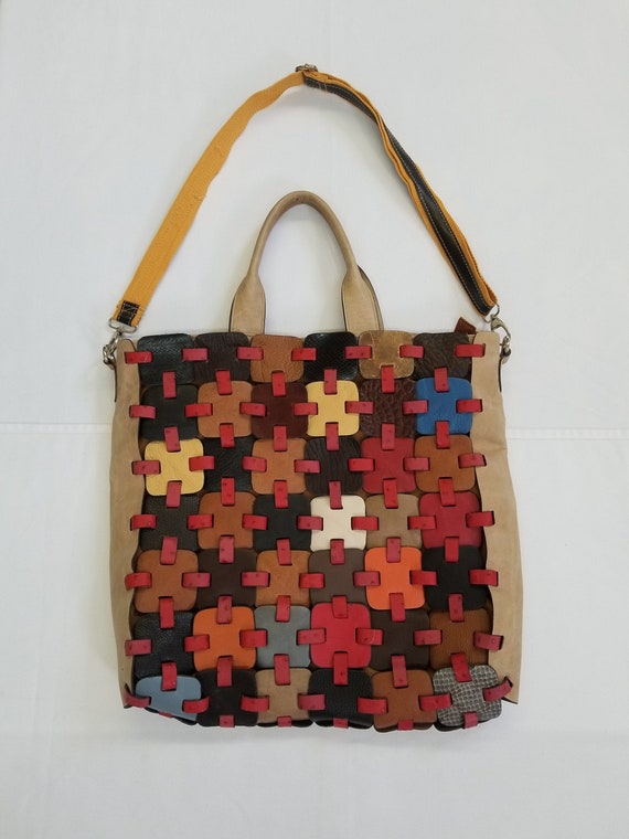 Boho Leather Quilt Patchwork Multicolor Handbag Sh
