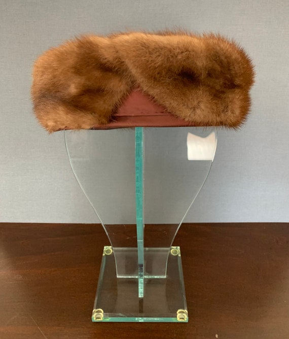 Vintage Brown Mink Fur Pillbox Hat 1950s or 1960s - image 3