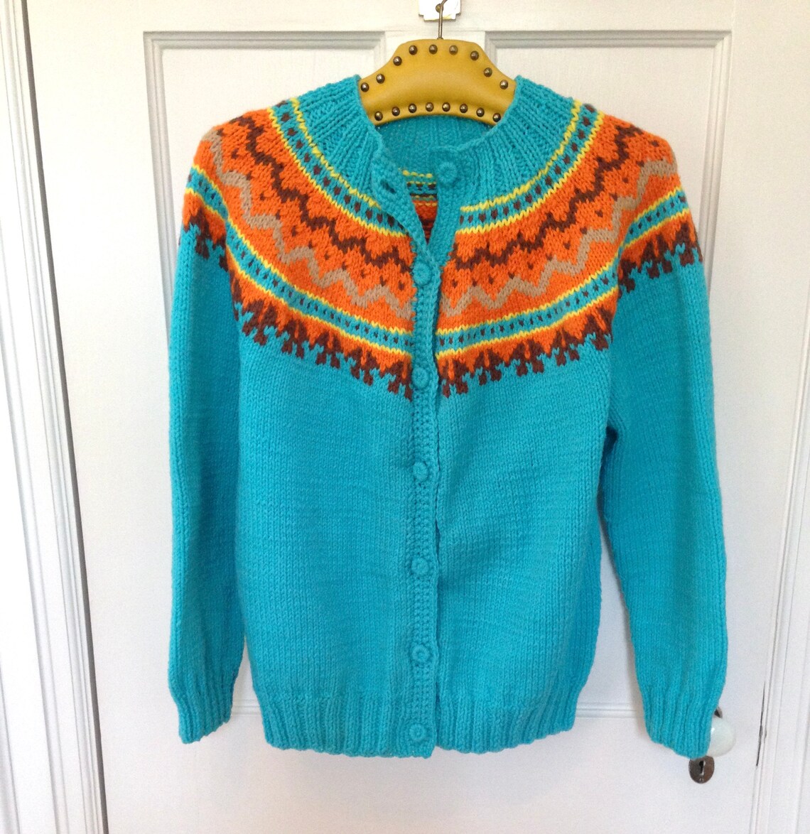 Handknit Shetland Fair Isle Sweater Vintage Turquoise Blue | Etsy