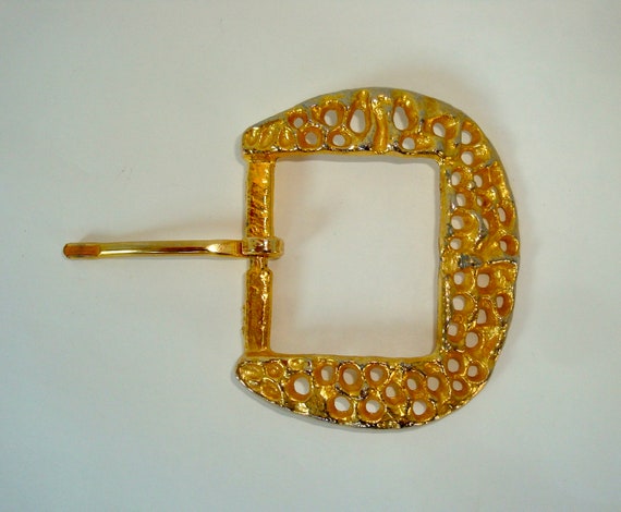 Large Brutalist Gold Belt Buckle 1970s Modernist - image 2