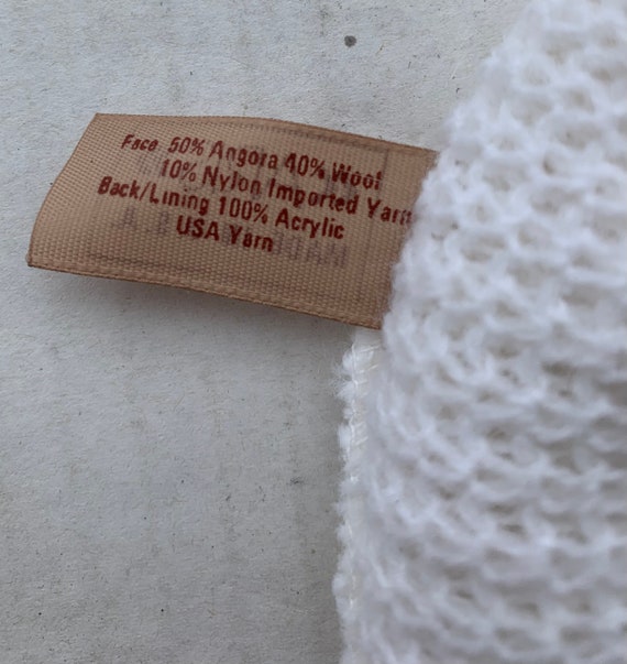 Ivory Angora Wool Knit Beret Hat, vintage with Ta… - image 4