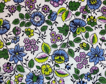 Vintage Tiny Floral Cotton Fabric 4 Yards Purple Blue Botanical Print