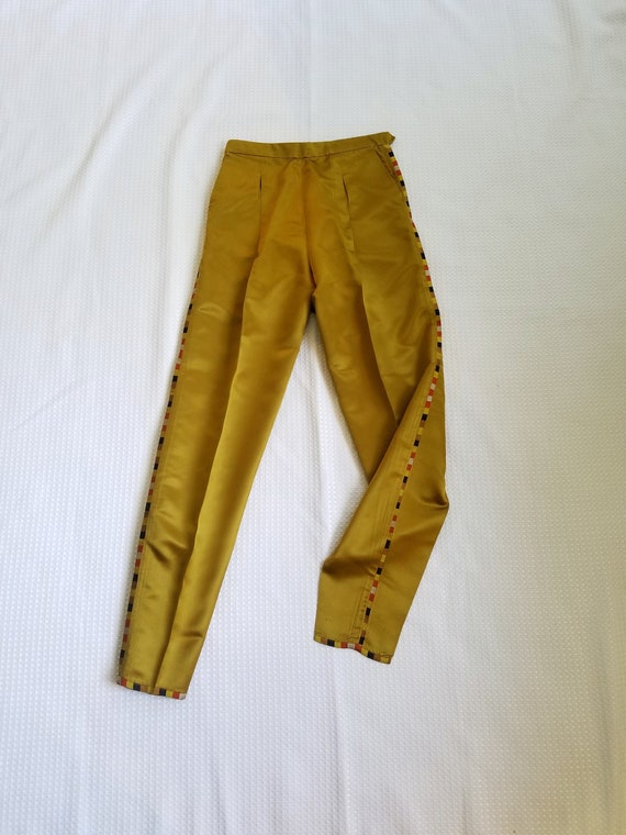 1980s Gold Silk Satin Cigarette Pants Tuxedo Pants