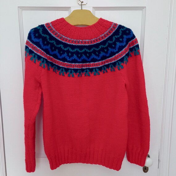 Red Sweater Handknit Shetland Fair Isle Sweater C… - image 4