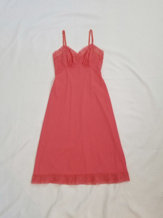 Vintage Coral Watermelon Pink Lace Slip Dress 1960