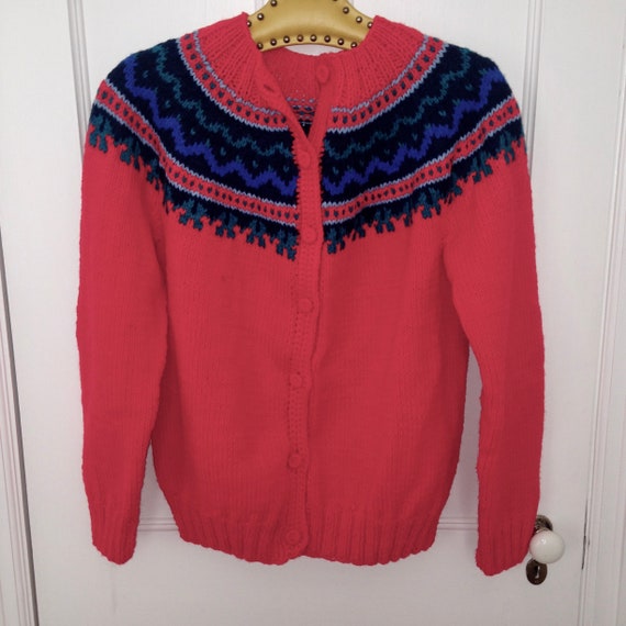 Red Sweater Handknit Shetland Fair Isle Sweater C… - image 3