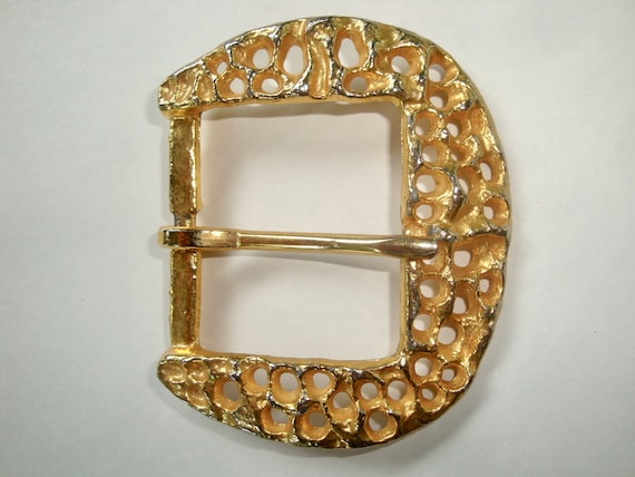 Large Brutalist Gold Belt Buckle 1970s Modernist - image 1