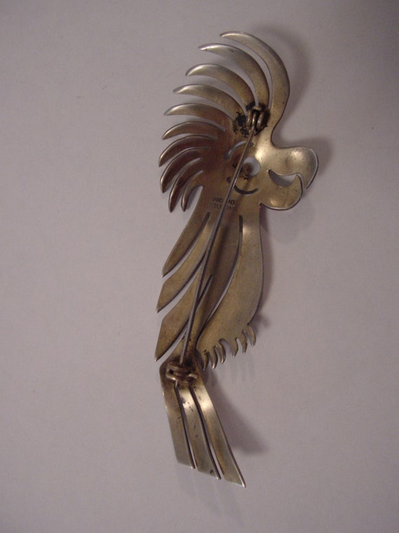 Sterling Silver Vintage Art Deco Cockatoo Bird Br… - image 4