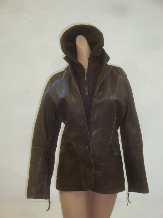 French Brown Leather Blazer K-YEN with Convertible