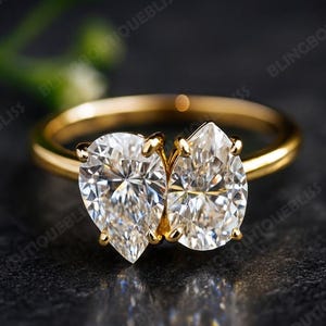 Perfect &quot;You n I&quot; Gold Diamond Ring • Oval VVS1 Pear Ring • Toi et Moi Ring • Gift for Wife • Beautiful Prong Set Ring Personalized Gifts