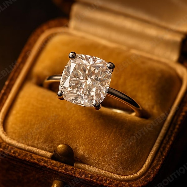 Cushion Engagement Ring Cushion  Moissanite Wedding Ring Hidden Halo Cushion Cut Solitaire Ring Customized Ring For Wife 925 Sterling Silver