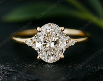 2,50 CT ovaal geslepen moissaniet verlovingsring, ronde diamantcluster trouwring, 14K massief gouden solitaire ring, jubileumring cadeau voor haar