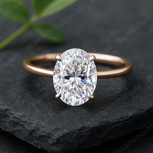 Oval Solitaire Moissanite Ring for Women, 14K Solid Gold 1-3CT Oval Cut Moissanite Engagement Ring, 4-Prong Moissanite Diamond Promise Ring