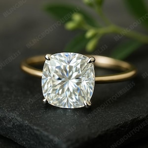 Forever One Cushion Cut Solitaire Engagement Ring Rose 14k/18k Gold, Moissanite Cushion Ring, Cushion Solitaire Ring, Cushion Cut Solitaire