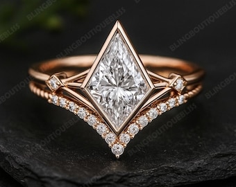 Moissanite Stacking Ring Set Kite Moissanite Women Ring Set Kite Shape Ring Rose Gold Women V Shape Ring Customized High Quality Ring Gift
