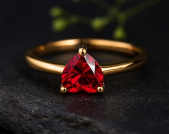 Anillos de rubí para mujer - Anillo de plata de ley con corte de corazón - Joyería de rubí - Anillo de bodas único - Piedra natal de julio - Regalo de cumpleaños para su pareja