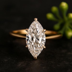14K Solid Gold 6-Prong Marquise Cut Solitaire Moissanite Engagement Ring 1 CT - 2 CT - 1.5 CT Dainty Moissanite Ring Gold Promise Ring