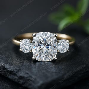 Forever One Cushion Cut Solitaire Engagement Ring Rose 14k/18k Gold, Moissanite Cushion Ring, Cushion Solitaire Ring, Cushion Cut Solitaire