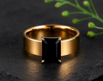 Natural Black Onyx Ring, Engagement Ring, 18k Gold Plated Ring, Rectangular Bar Stone Ring, Weeding Dainty Ring, Anniversary Gift For Her