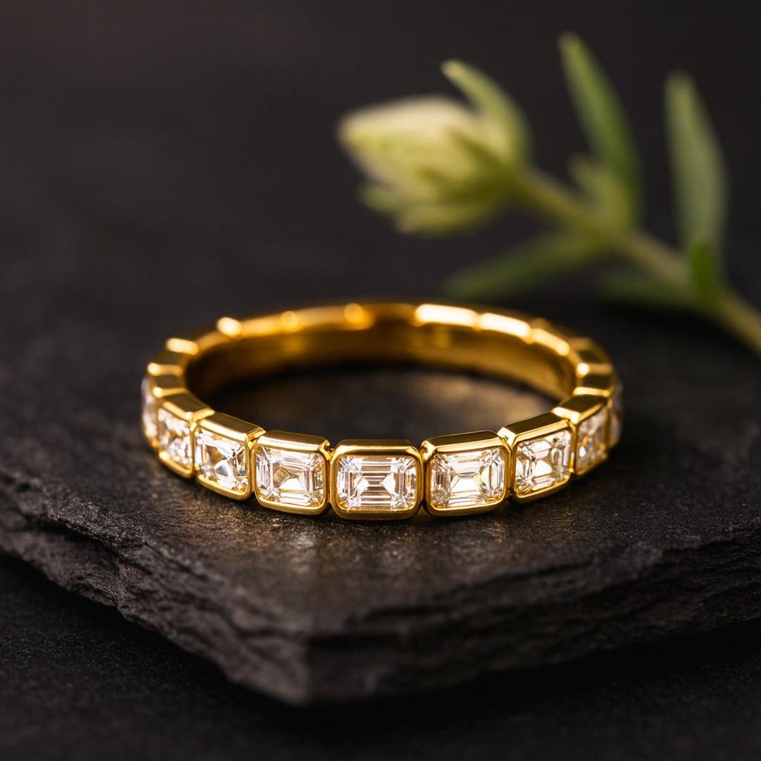 Emerald Cut Moissanite Eternity Band, 14k Gold Wedding Ring ...