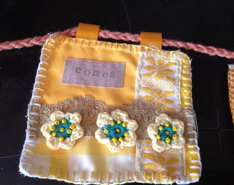 Hand-stitched ooak decorative textiles bunting wall hanging