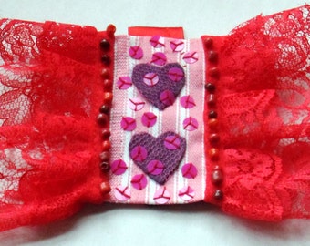 Textile Valentine Brooch "Love is Fun"