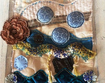 Textile Stitchery (framed) in Blues and Cream