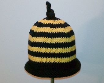 PDF PATTERN: Busy Bee Hand Knit Striped Hat From The Bee Collection For Babies, Toddlers & Children