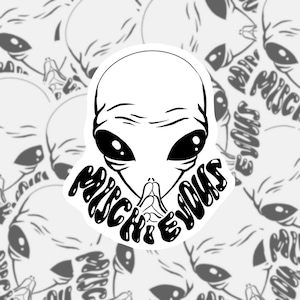 Holographic broken glass effect sticker - Black Alien