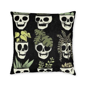 Gothic Skull Plant Pillow: Spooky Halloween Home Decor