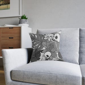 Gothic Floral Skull Pillow: Dark Halloween Home Decor