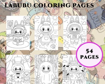 Dibujos para colorear de LABUBU, 54 láminas imprimibles (PDF), Libro para colorear de LABUBU para niños, Dibujos para colorear para niños