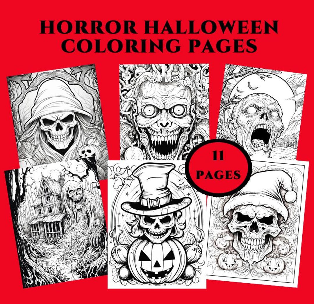 HORROR HALLOWEEN COLORING Pages for Adults, 11 Creepy Halloween ...