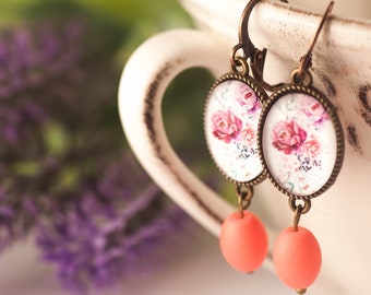 Cameo Rose Earrings, Vintage Inspired Earrings, Victorian Rose Earrings, Gift for Her, Christmas Gift, Pink Earrings, Pink Cameo Earrings