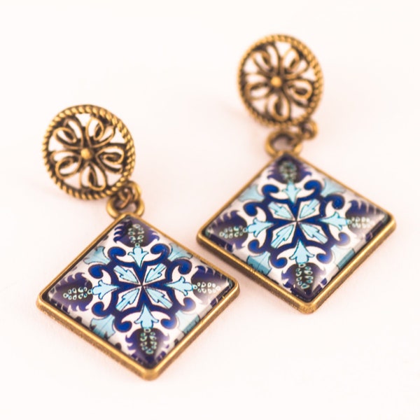 Tile Earrings, Blue Earrings, Portuguese Earrings, Mediterranean Jewelry, Christmas Gift, Tiles Earrings, Blue Drop Earrings, Gift For Her
