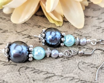 Sterling Silver Pearl Earrings Dangle, Nonpierced Earrings for Her, Something Blue for Bride, Wedding Jewelry for Brides Pearl, Bridal Gift