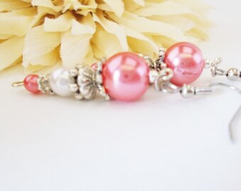 Dark Pink Pearl Earrings Sterling Silver Jewelry, Boho Bridal Earrings Handmade, Best Selling Items, Spring Wedding Jewelry Clip On Earrings