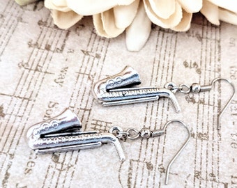 Sterling Silver Saxophone Earrings Dangle, Music Teachers Gift for Her, Musician Gift for Women, Saxophone Jewelry, Marching Band Gifts for