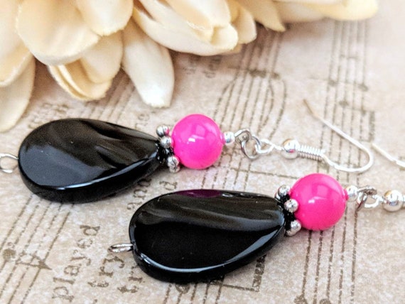 Pink Czech Glass Sterling Silver Dangle Earrings Pink Czech Glass Sterling Silver Dangle Earrings
