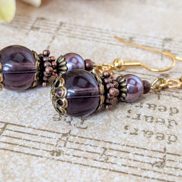 Amethyst Birthstone Jewelry Gift for Her, Metaphysical Jewelry Crown Chakra Gift, Basket Stuffers for Women, Dark Purple Earrings Dangle